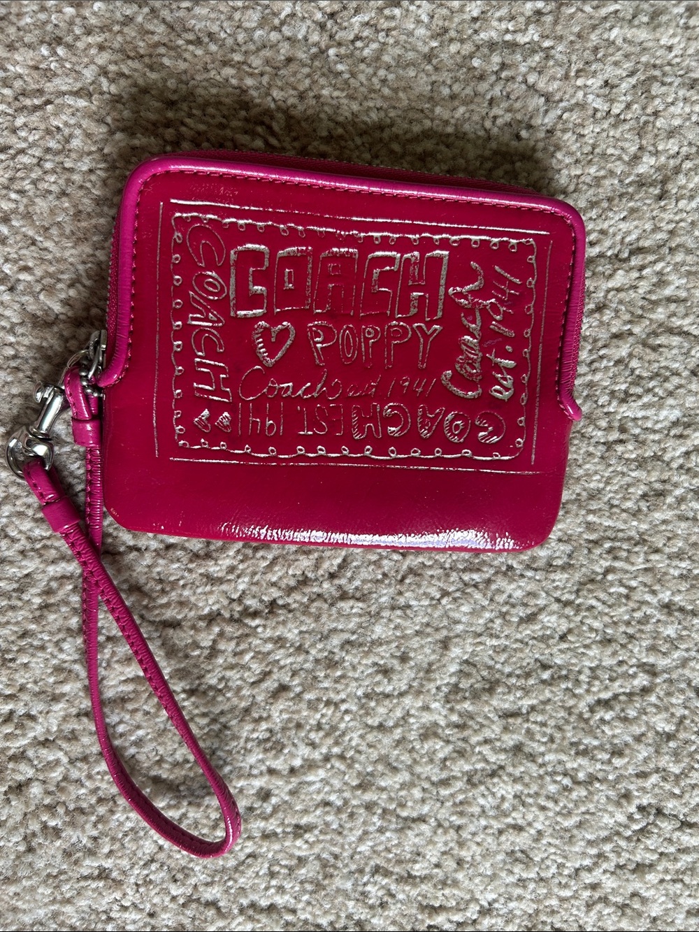 Coach Poppy Patent Leather Wristlet in Hot Pink